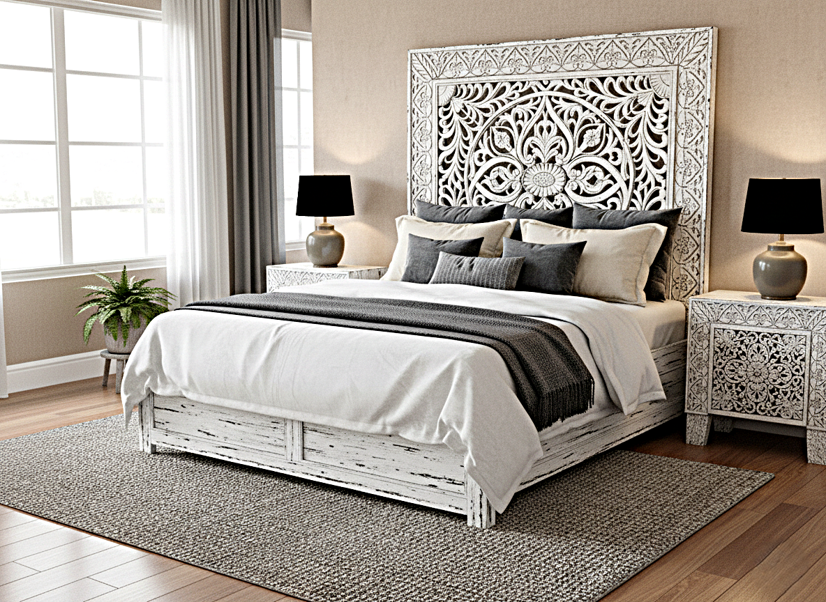 Shah Hand carved Solid Wooden Platform Bedframe / Bedroom Set