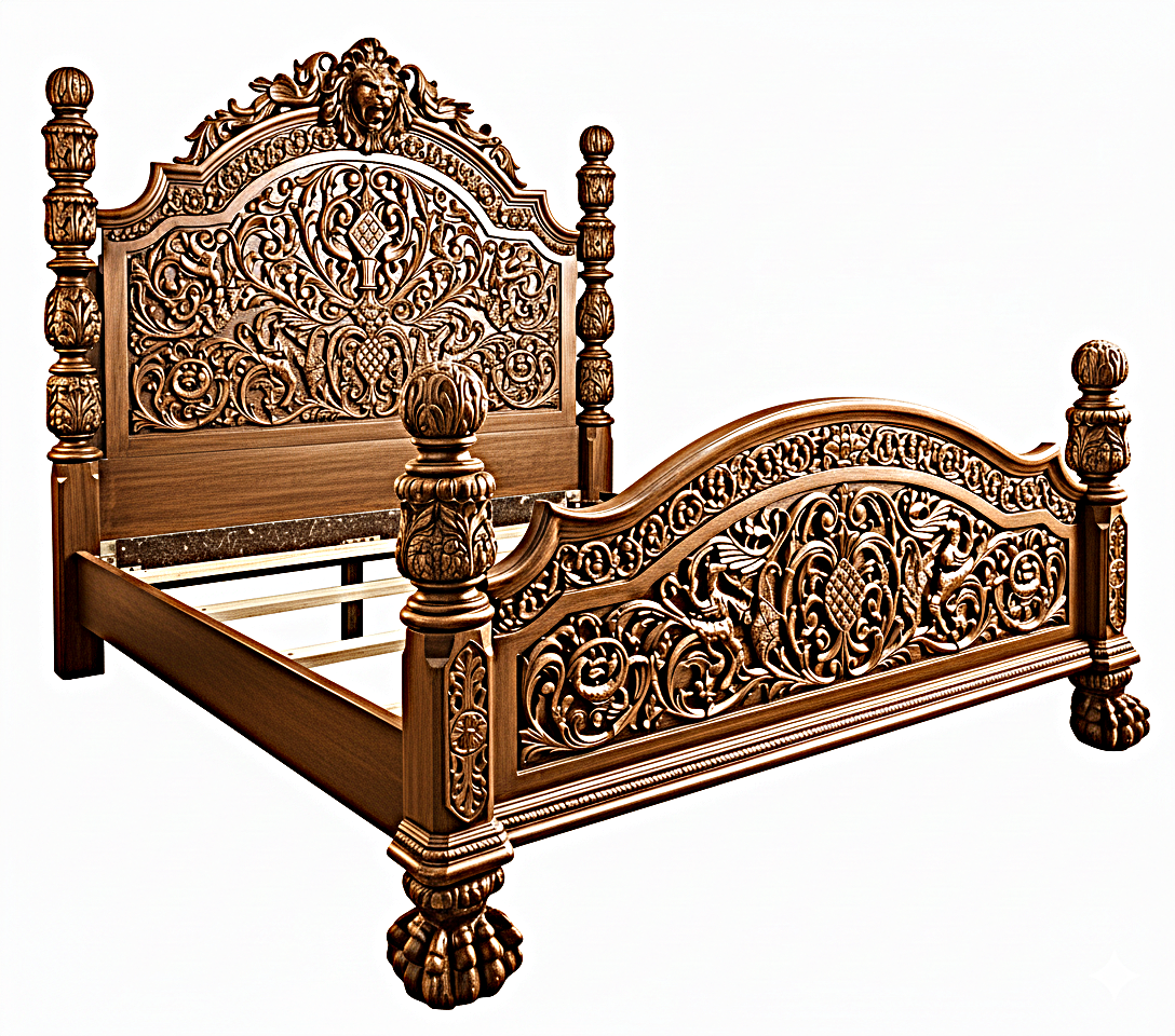 Nawab Solid Wooden Hand carved Mughal Platform Bed