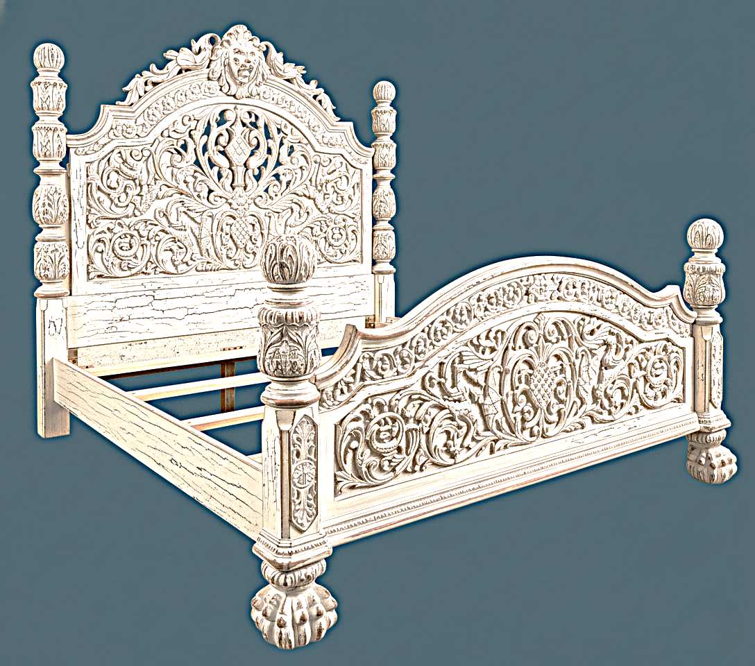 Nawab Solid Wooden Hand carved Mughal Platform Bed