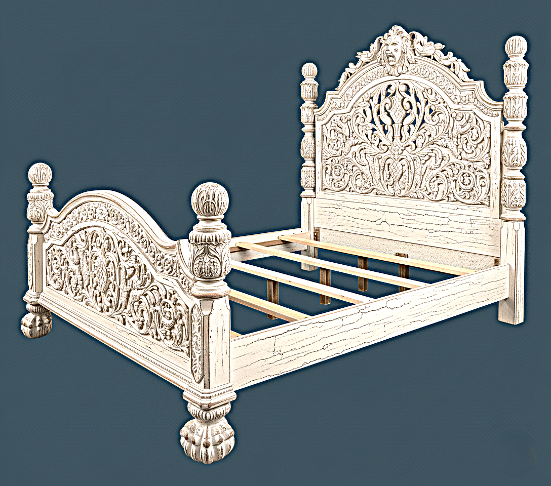 Nawab Solid Wooden Hand carved Mughal Platform Bed