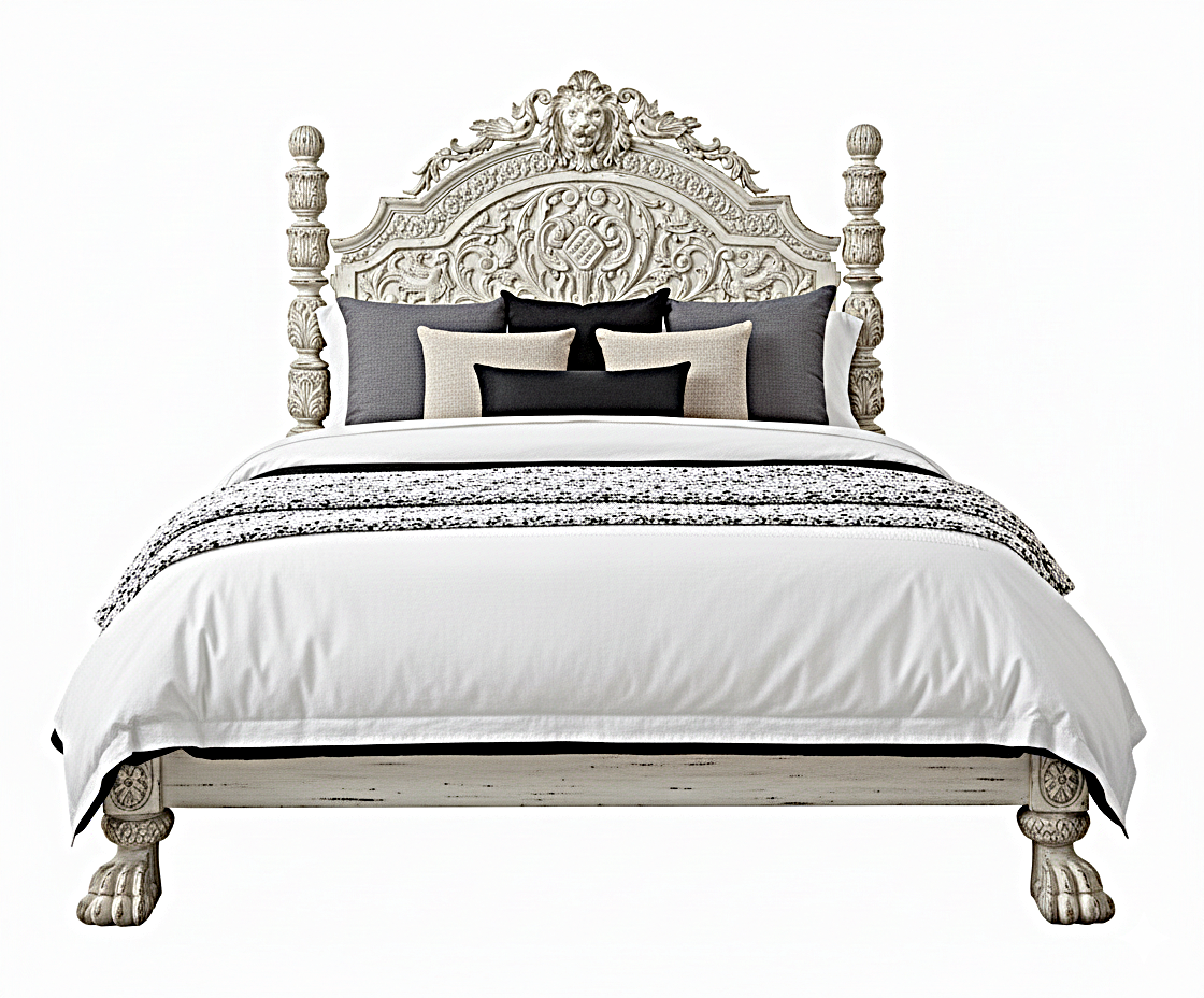 Roar Lion Head Carved Solid Wooden Hand Carved Gothic Platform Bed