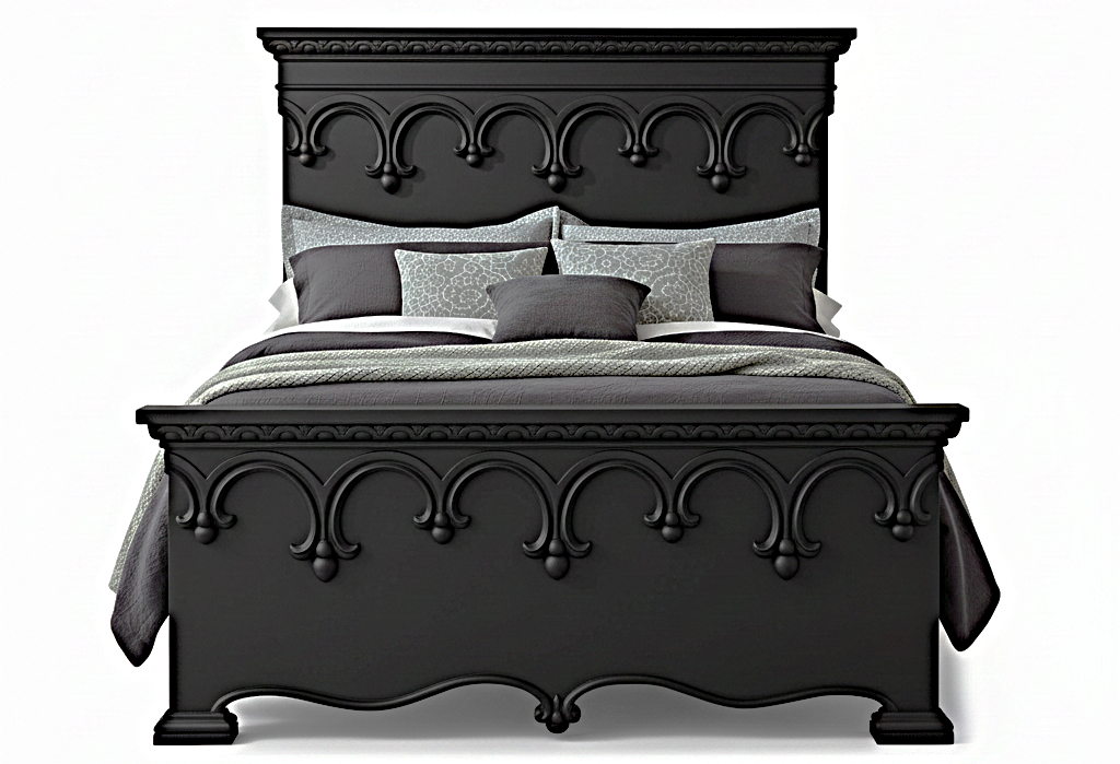 Obsidian Sanctuary Hand-Carved Solid Wooden Platform Bed