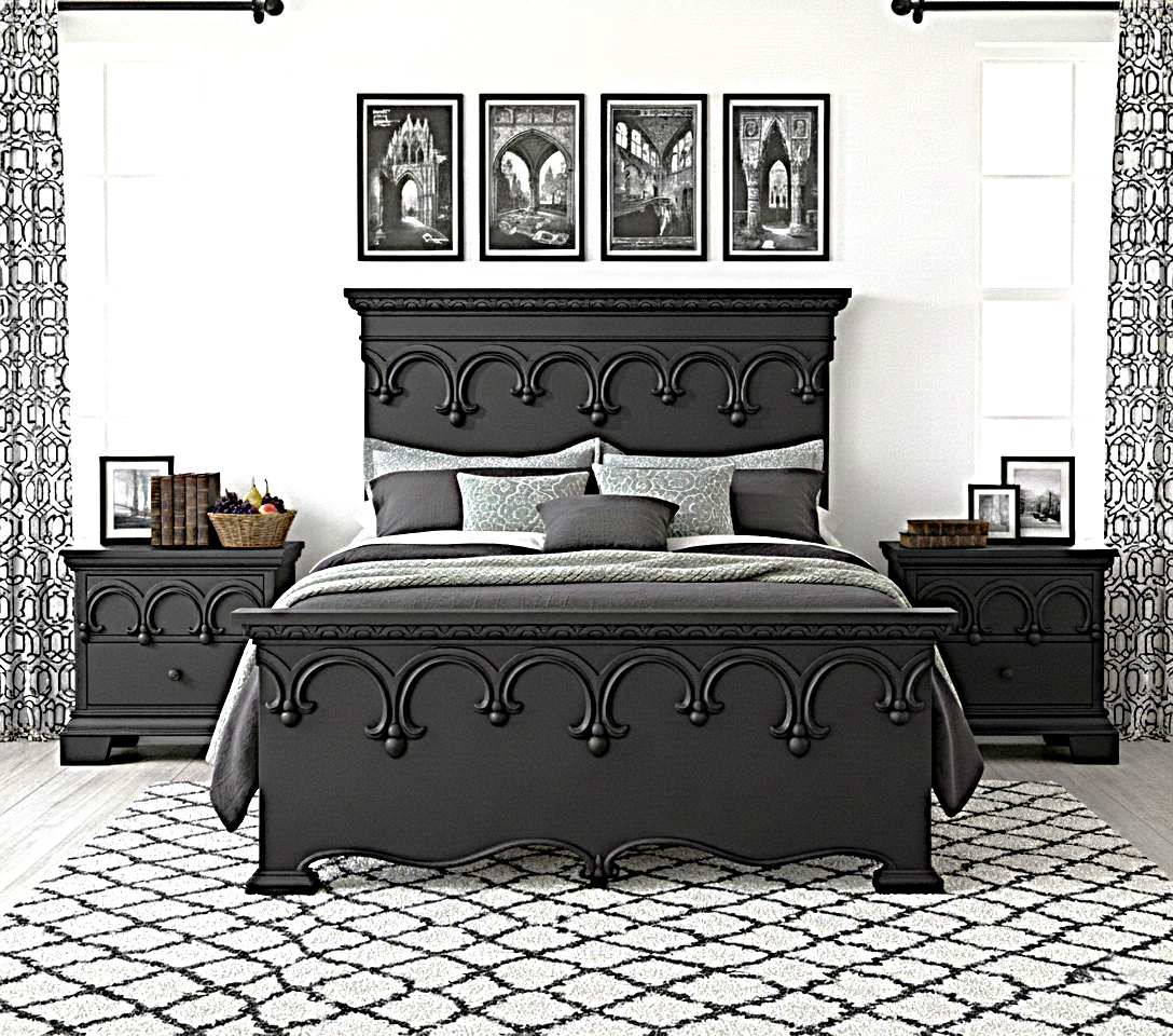 Obsidian Sanctuary Hand-Carved Solid Wooden Platform Bed