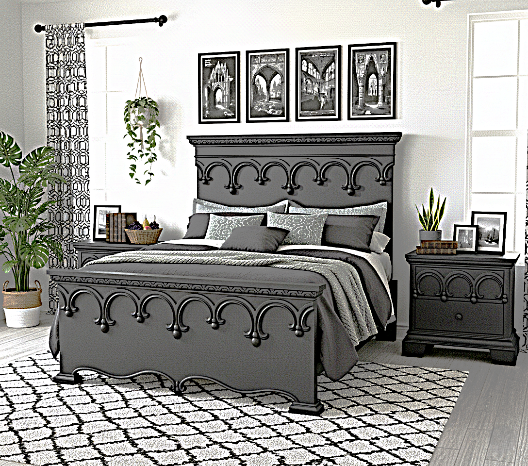 Obsidian Sanctuary Hand-Carved Solid Wooden Platform Bed