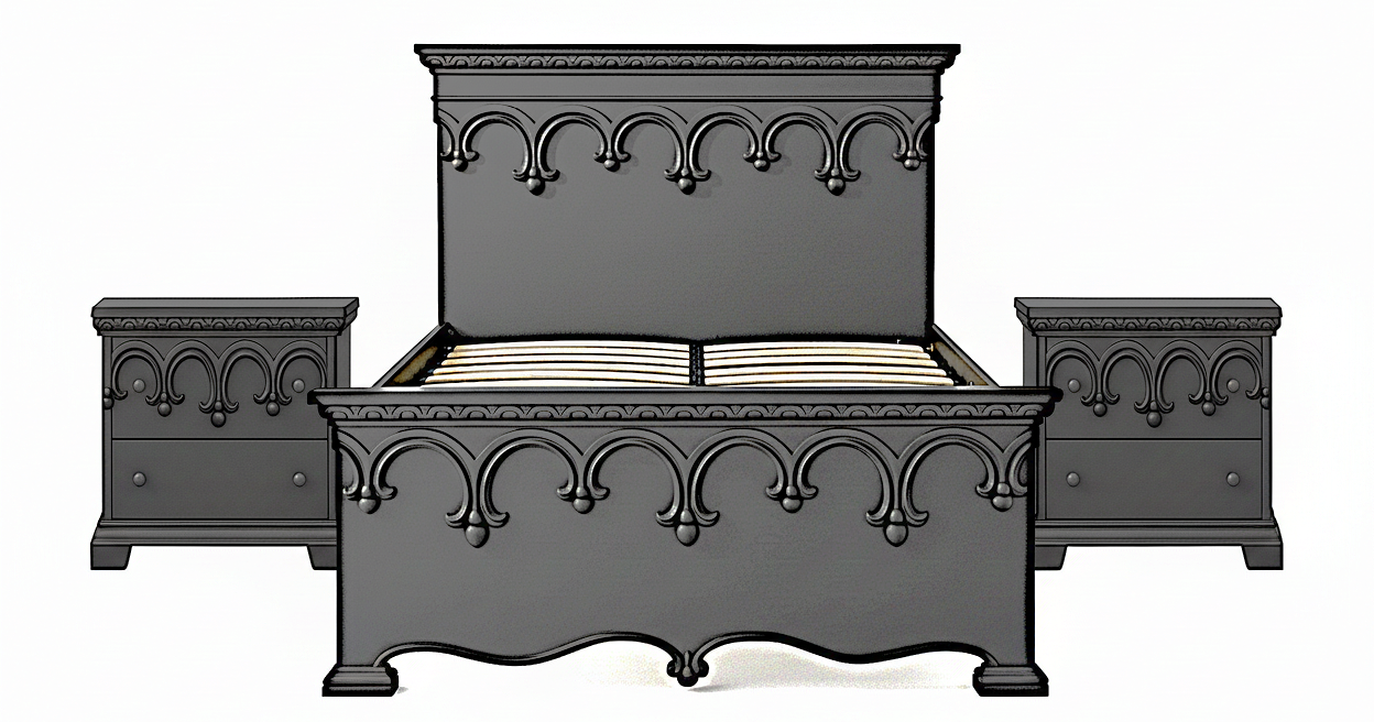Obsidian Sanctuary Hand-Carved Solid Wooden Platform Bed