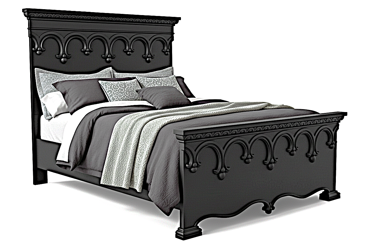 Obsidian Sanctuary Hand-Carved Solid Wooden Platform Bed
