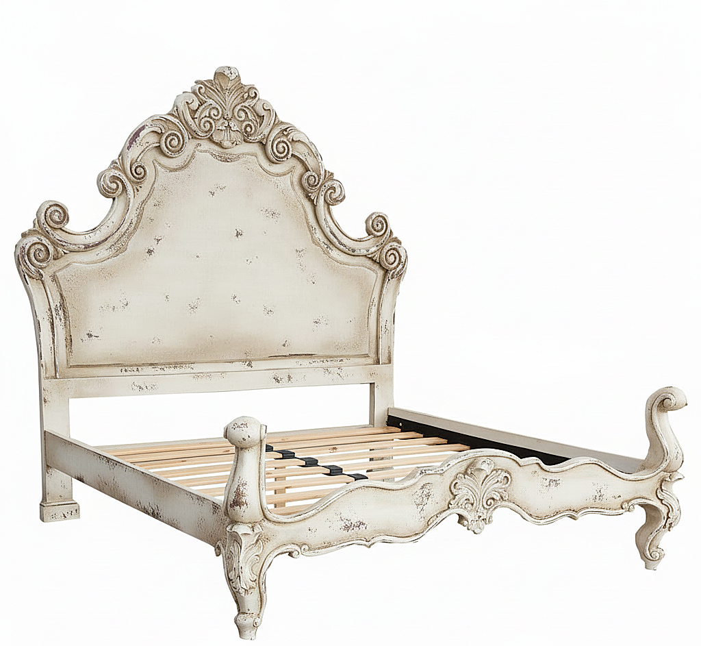 Regal Hand-Carved Solid Wooden Platform Bed Frame