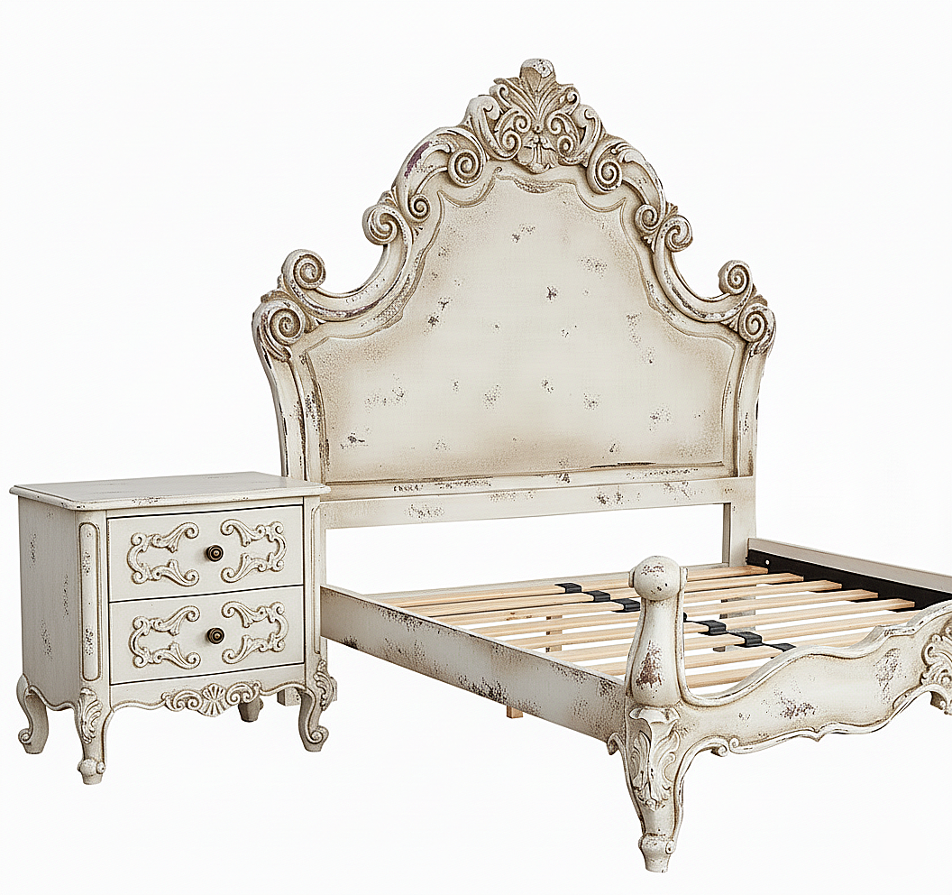 Regal Hand-Carved Solid Wooden Platform Bed Frame