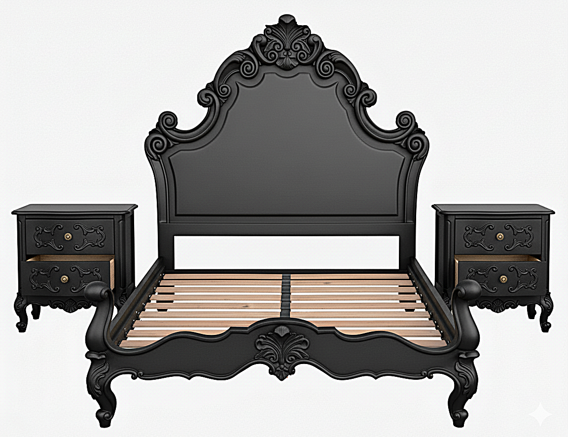 Regal Hand-Carved Solid Wooden Platform Bed Frame