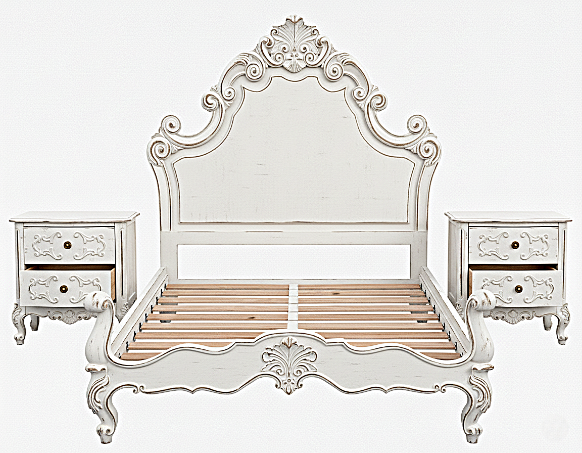 Regal Hand-Carved Solid Wooden Platform Bed Frame