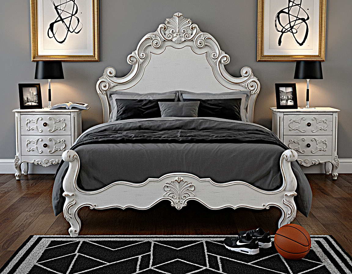 Regal Hand-Carved Solid Wooden Platform Bed Frame