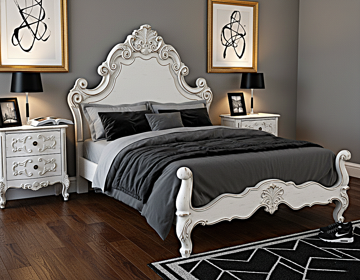 Regal Hand-Carved Solid Wooden Platform Bed Frame
