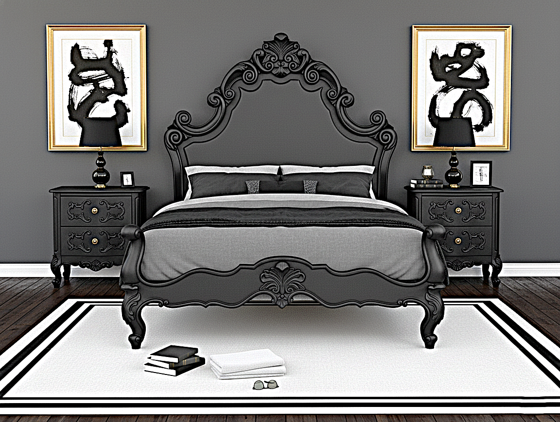Regal Hand-Carved Solid Wooden Platform Bed Frame