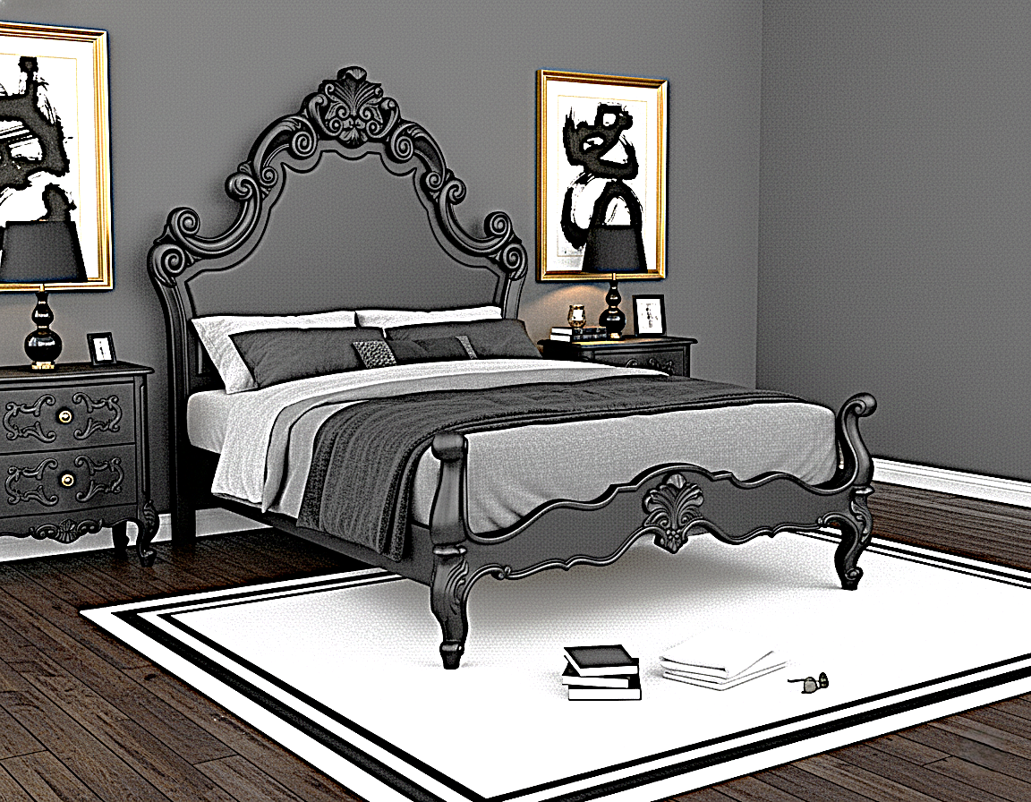 Regal Hand-Carved Solid Wooden Platform Bed Frame