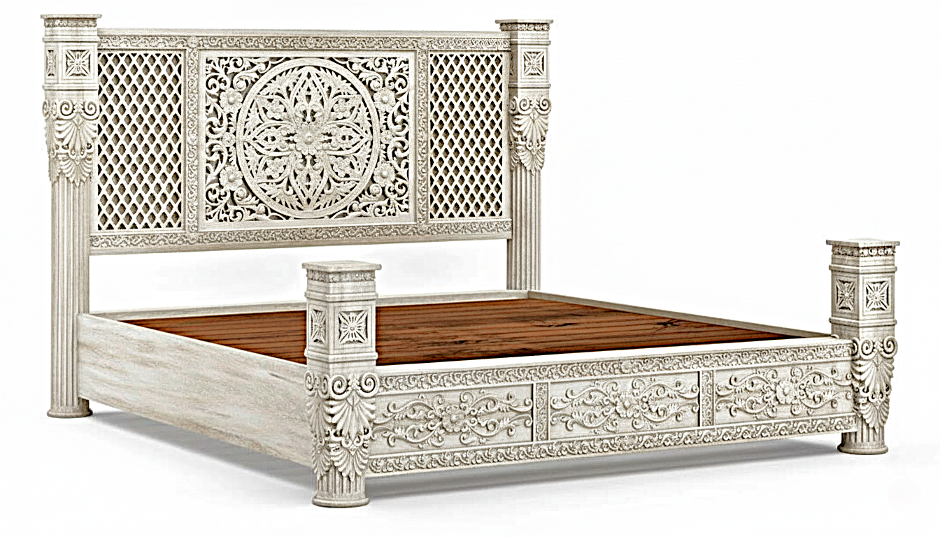 Kasbah Hand-Carved Solid Wooden Platform Bed / Bedroom Set