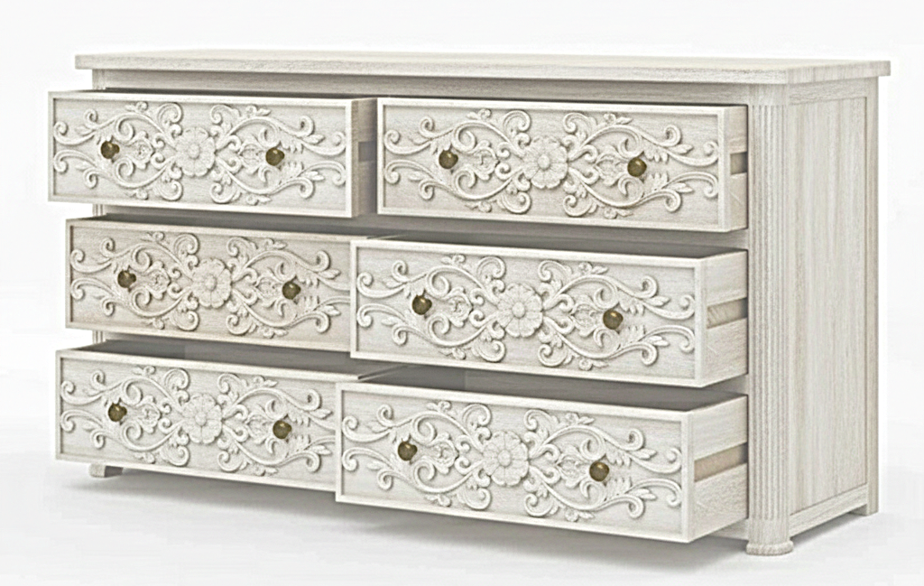 Kasbah Hand-Carved Solid Wooden 6-Drawer Dresser