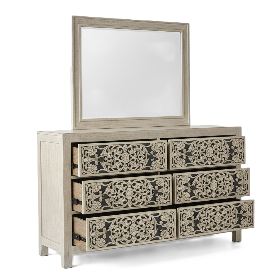 Shahi Mughal Hand-Carved Indian Solid Wood Platform Bed & Bedroom Collection