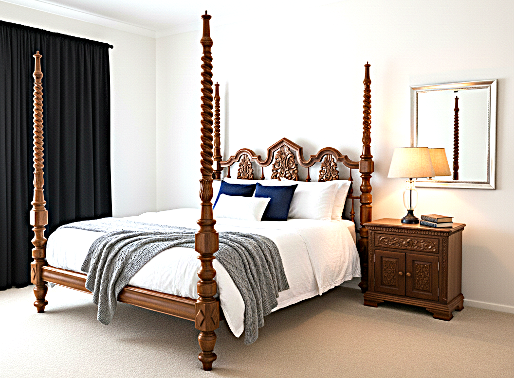 Mace Indian Hand Carved Wooden Colonial Posters Platform Bed