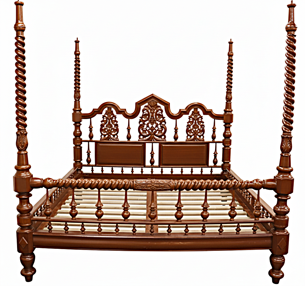 Mace Indian Hand Carved Wooden Colonial Posters Platform Bed