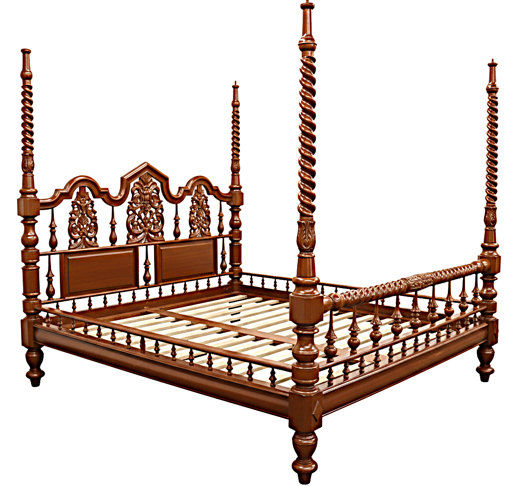 Mace Indian Hand Carved Wooden Colonial Posters Platform Bed