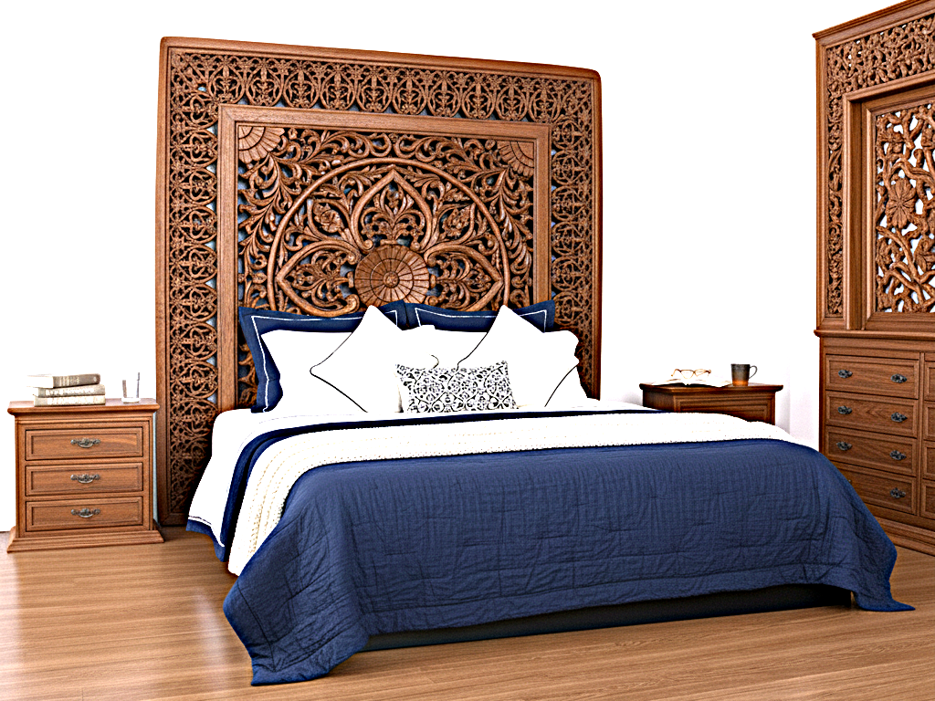 Estructura de cama Jody de madera tallada a mano Dynasty con cajones de almacenamiento