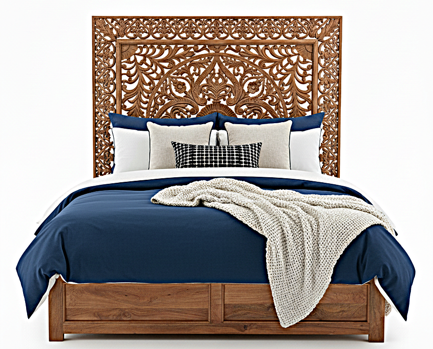 Estructura de cama Jody de madera tallada a mano Dynasty con cajones de almacenamiento