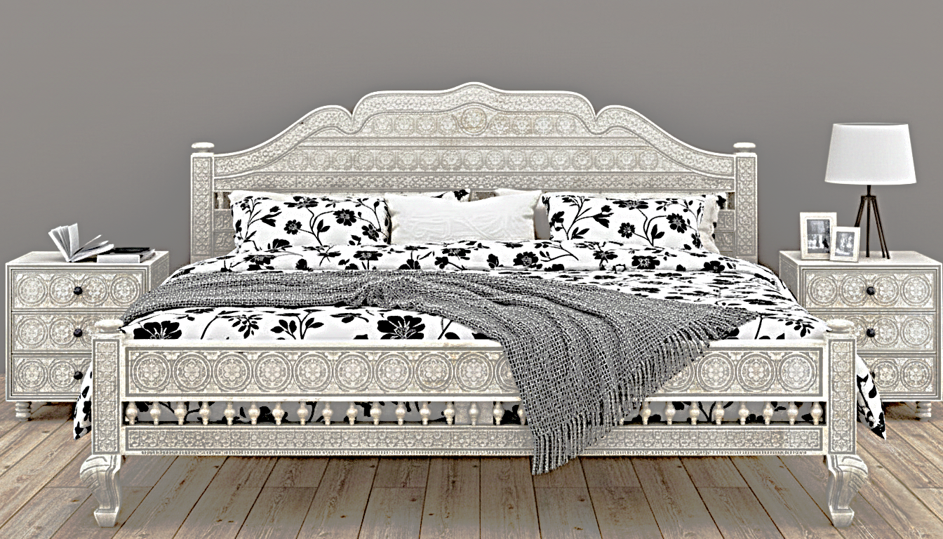 Khalifa Hand Carved Indian Solid Wood Platform Bed
