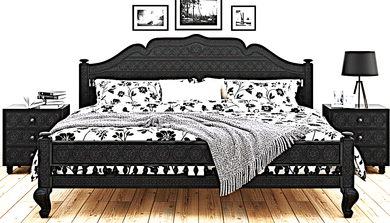 Khalifa Hand Carved Indian Solid Wood Platform Bed