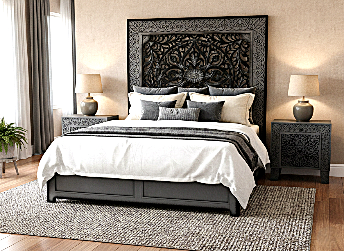 Shah Hand carved Solid Wooden Platform Bedframe / Bedroom Set