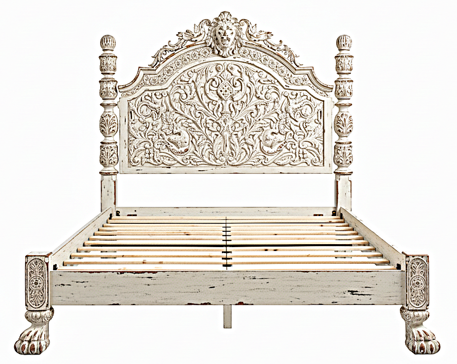 Roar Lion Head Carved Solid Wooden Hand Carved Gothic Platform Bed