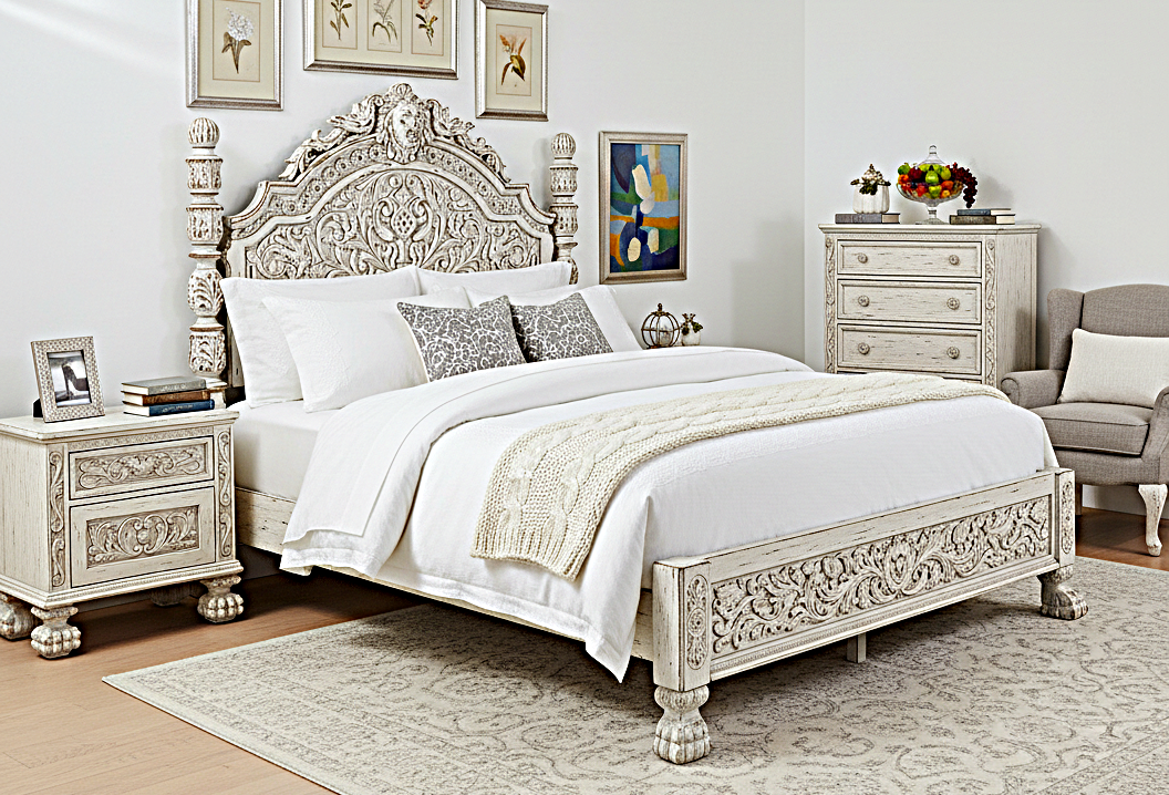Roar Lion Head Carved Solid Wooden Hand Carved Gothic Platform Bed
