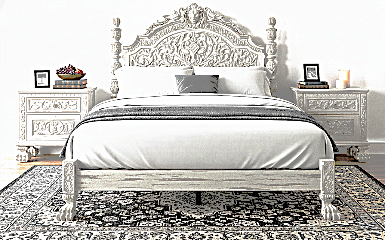 Roar Lion Head Carved Solid Wooden Hand Carved Gothic Platform Bed