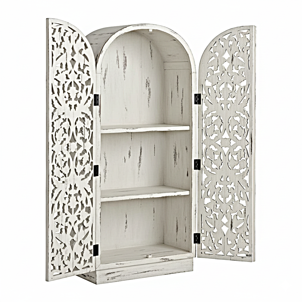 Sitra Arched Natural Floral Hand Carved Wood Storage Cabinet