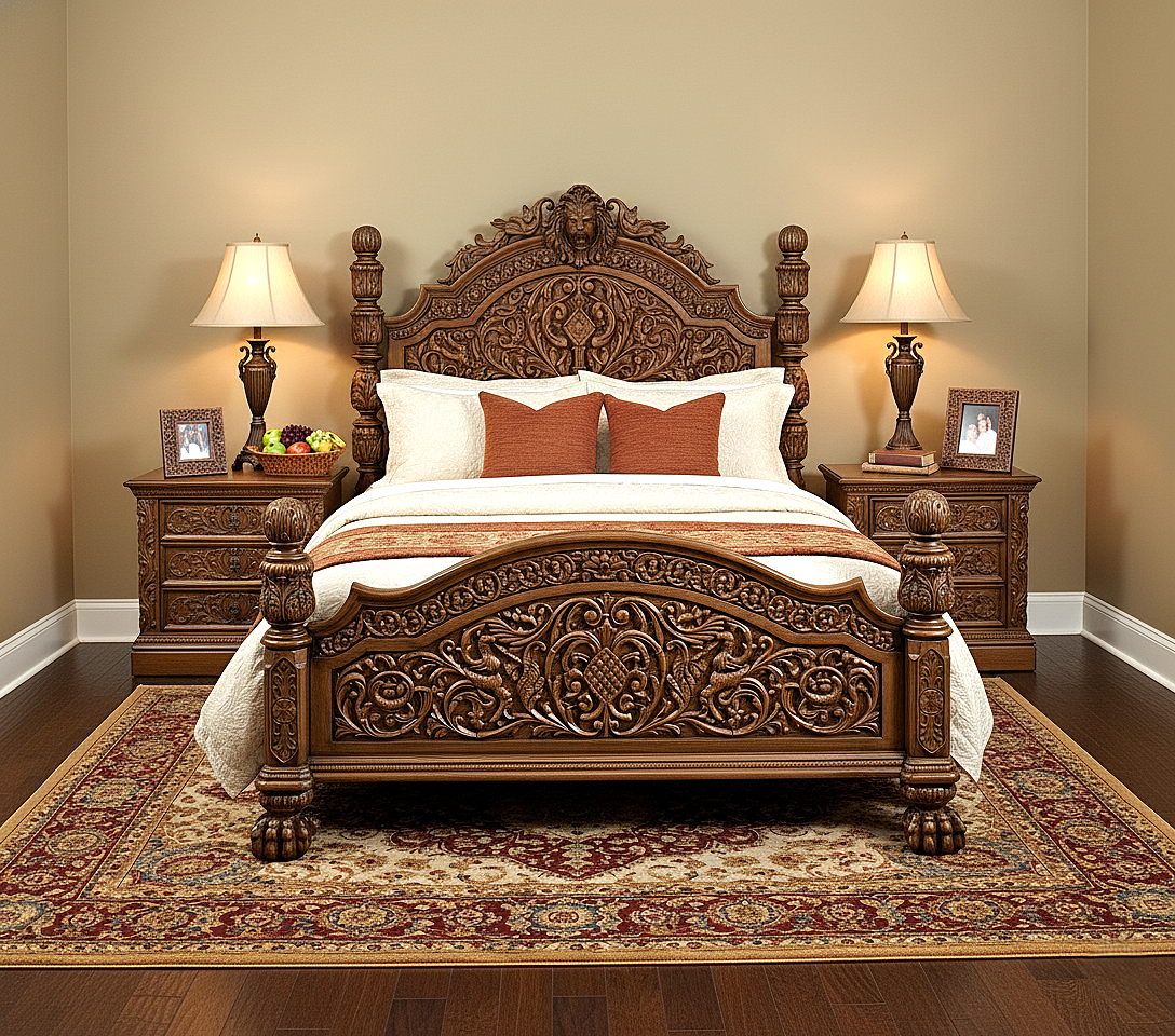 Nawab Solid Wooden Hand carved Mughal Platform Bed