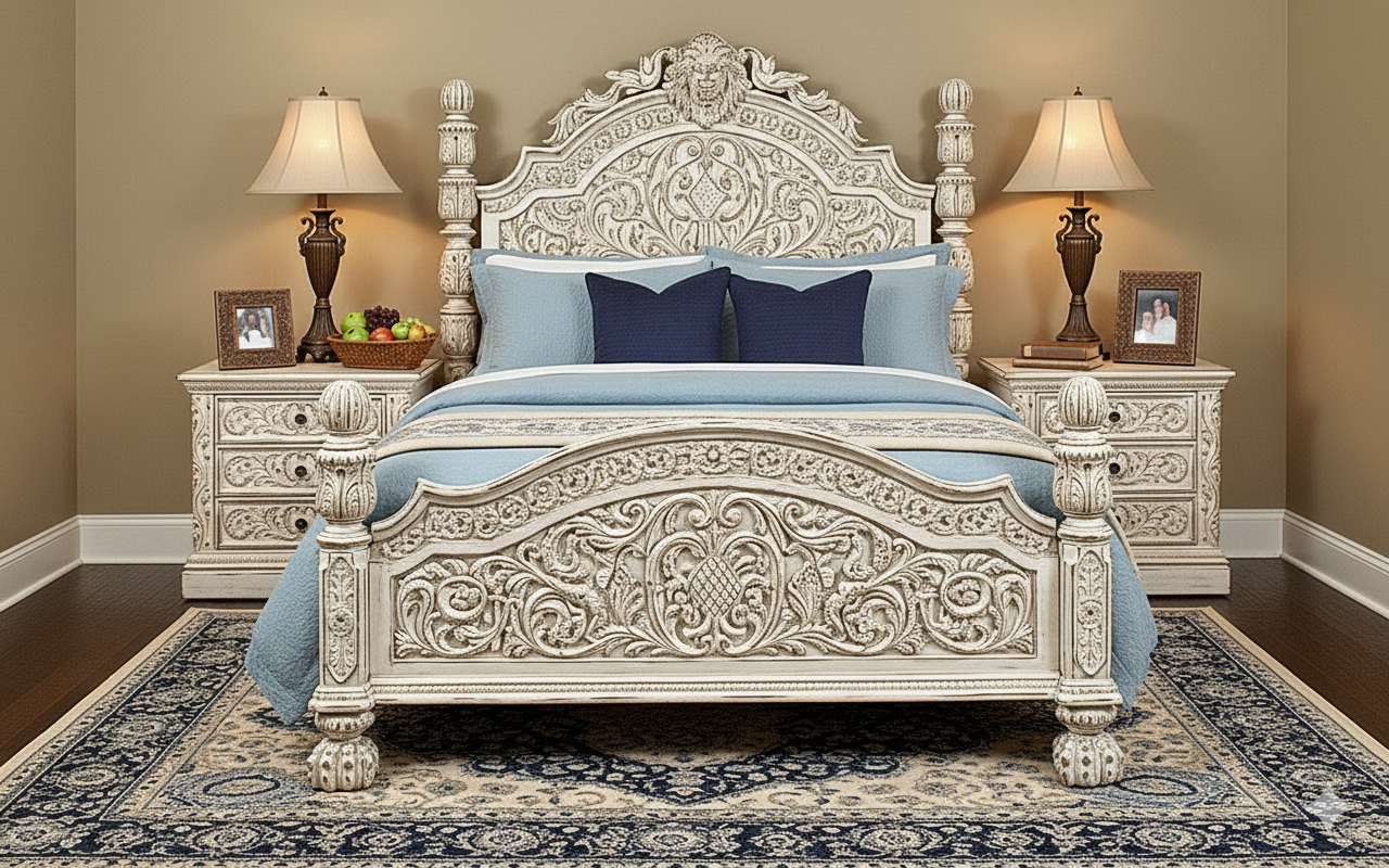 Nawab Solid Wooden Hand carved Mughal Platform Bed