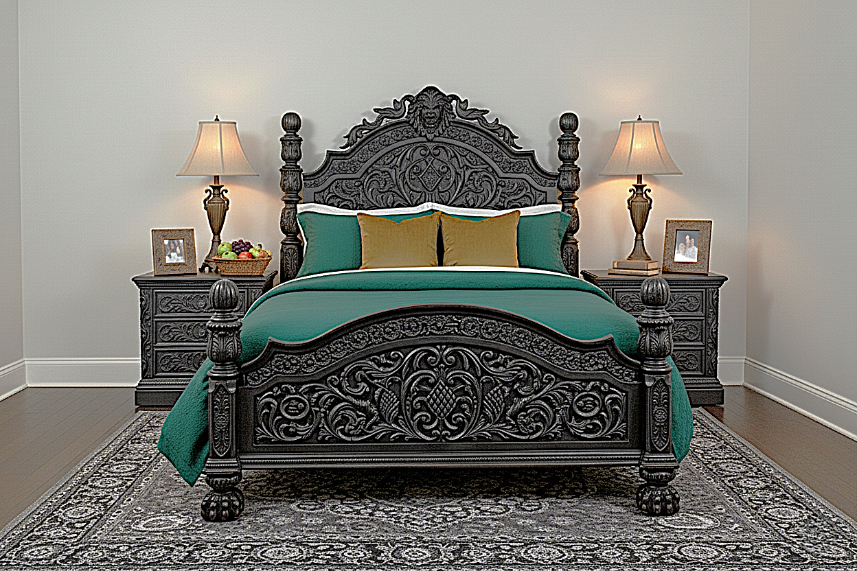 Nawab Solid Wooden Hand carved Mughal Platform Bed