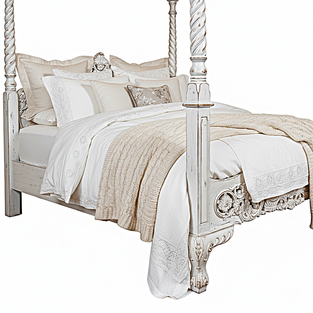 Cama con dosel de madera maciza tallada a mano gótica Kabak