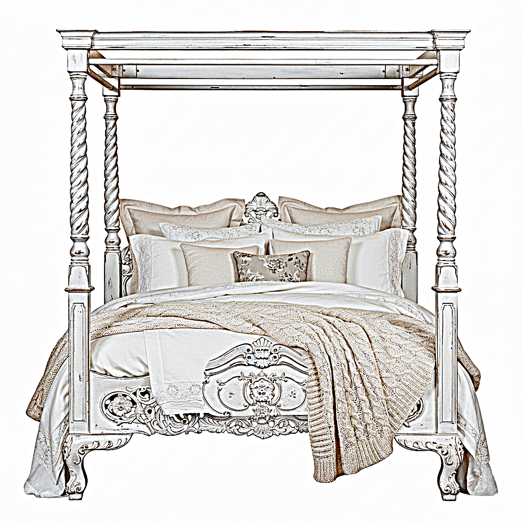 Cama con dosel de madera maciza tallada a mano gótica Kabak