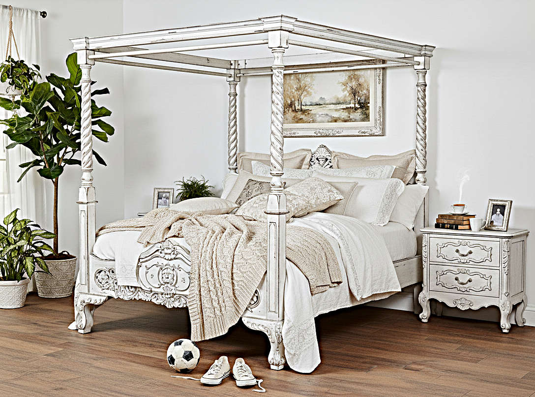 Cama con dosel de madera maciza tallada a mano gótica Kabak