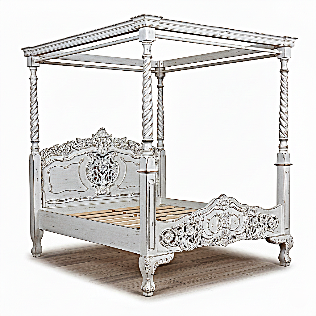 Cama con dosel de madera maciza tallada a mano gótica Kabak