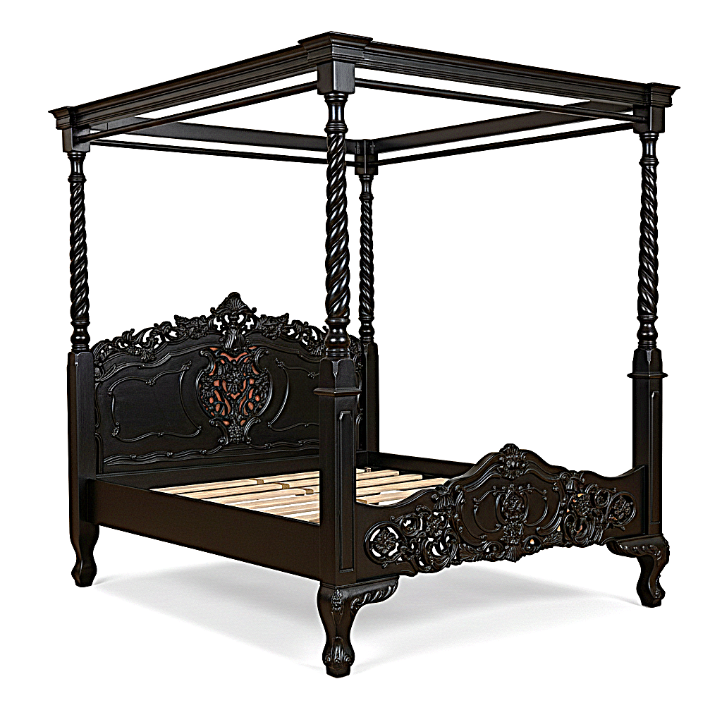 Cama con dosel de madera maciza tallada a mano gótica Kabak