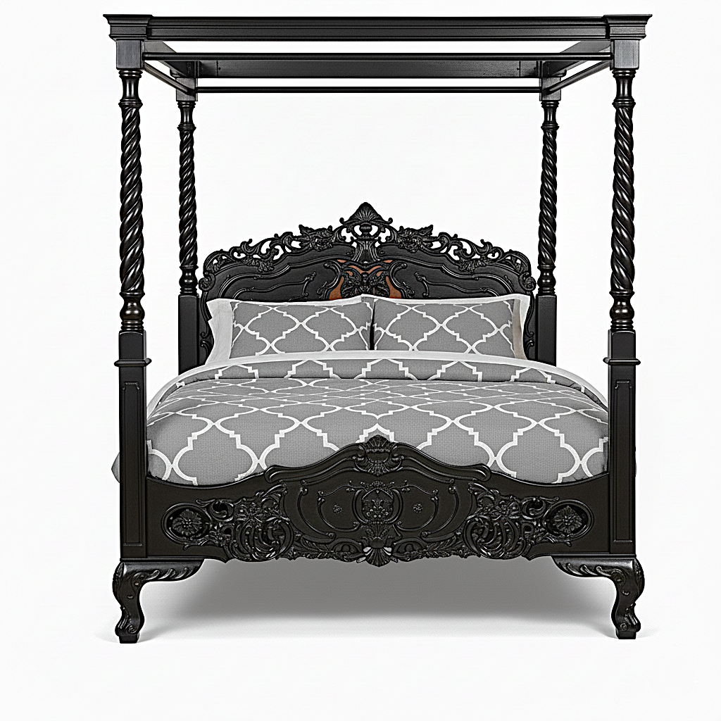 Cama con dosel de madera maciza tallada a mano gótica Kabak