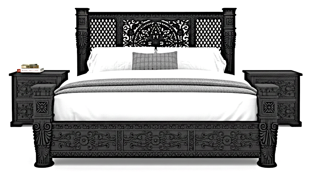 Kasbah Hand-Carved Solid Wooden Platform Bed / Bedroom Set