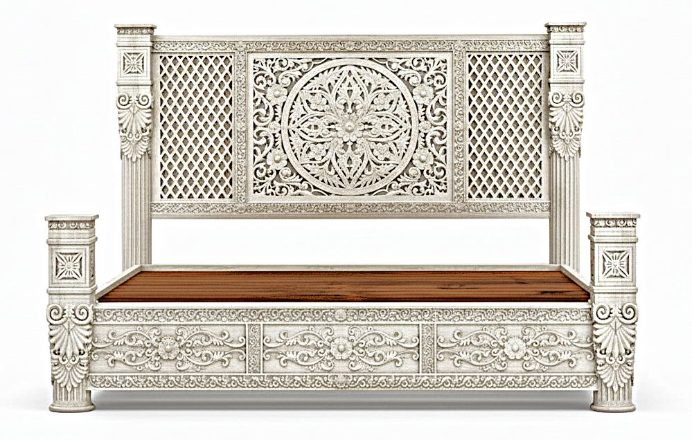 Kasbah Hand-Carved Solid Wooden Platform Bed / Bedroom Set