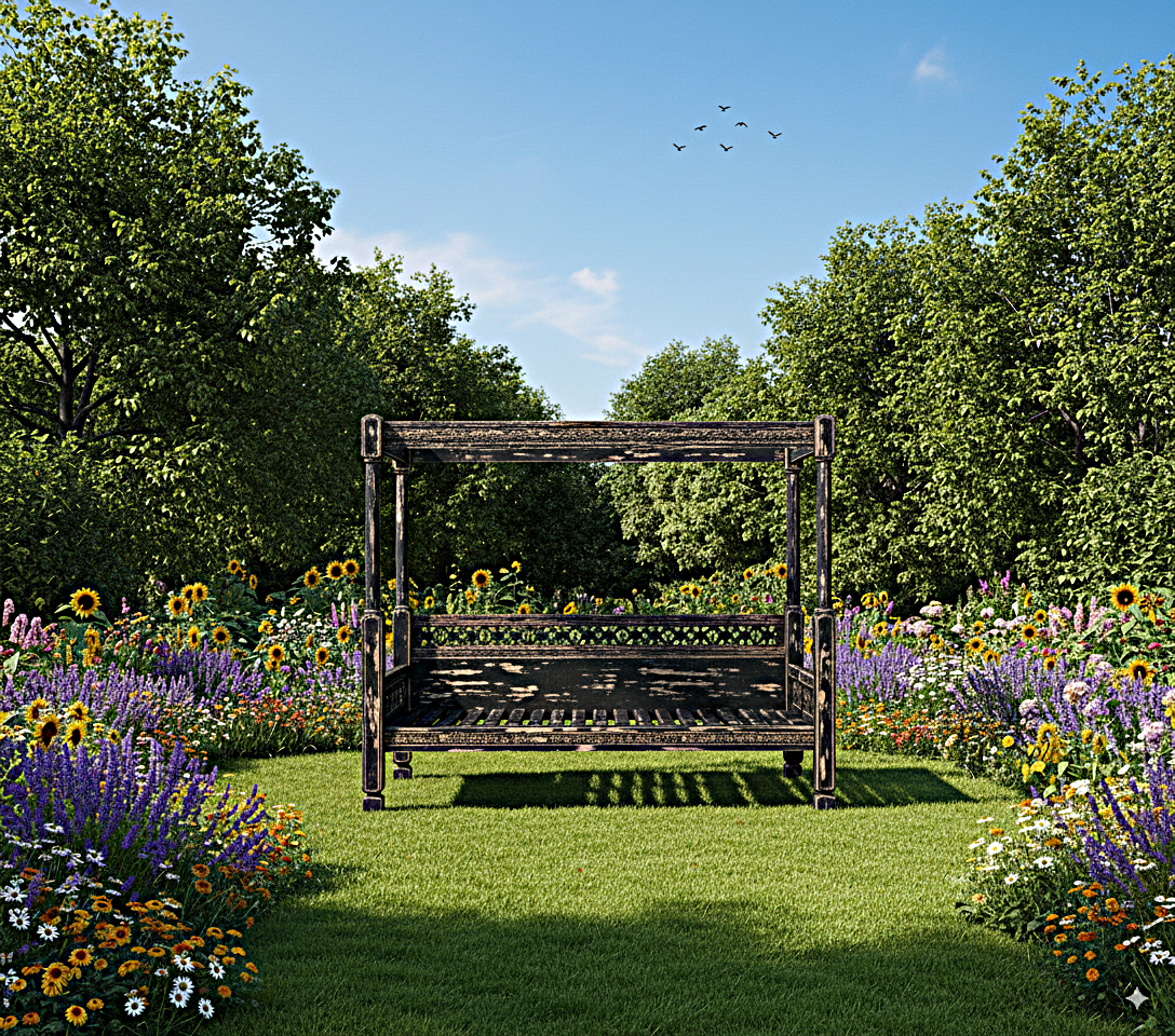 Hand Carved Canopy Style Solid Wooden Daybed / OutDoor Seating