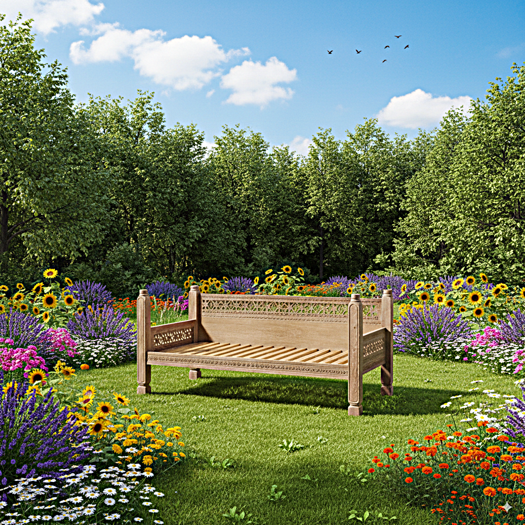 Hand Carved Canopy Style Solid Wooden Daybed / OutDoor Seating