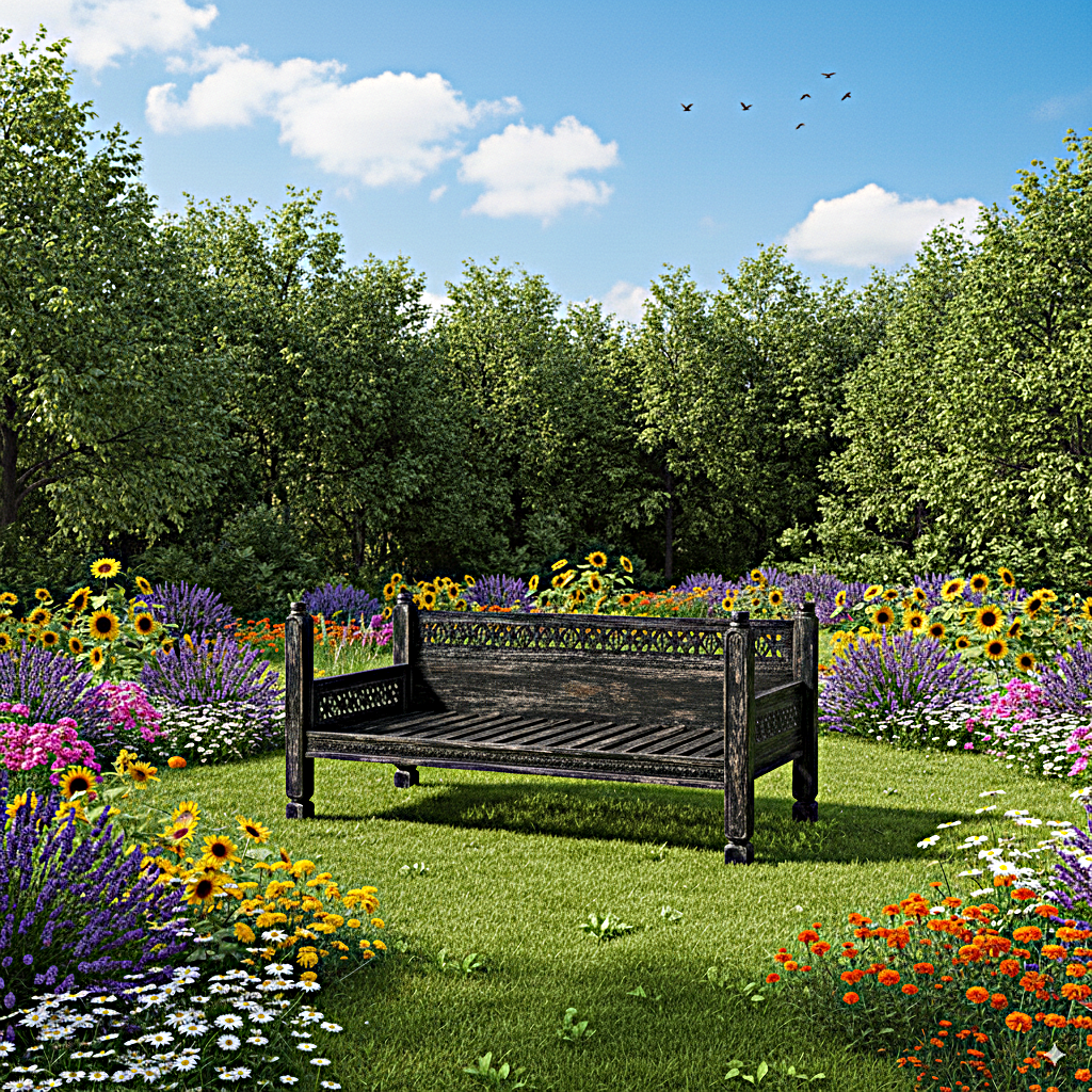 Hand Carved Canopy Style Solid Wooden Daybed / OutDoor Seating