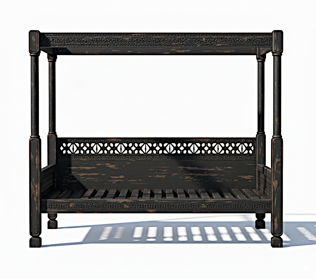 Hand Carved Canopy Style Solid Wooden Daybed / OutDoor Seating