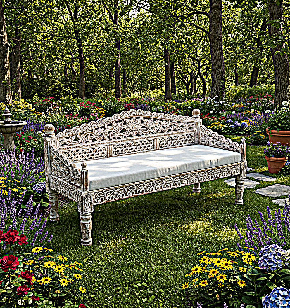 Silaw Hand Carved solid wooden indoor / Outdoor Daybed