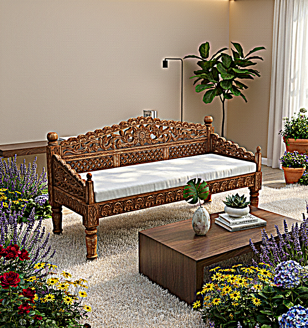 Silaw Hand Carved solid wooden indoor / Outdoor Daybed